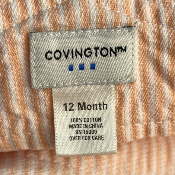 Covington Kids Striped Embroidered Shortalls Peach Cotton Denim Unisex 12M - Picture 12 of 14
